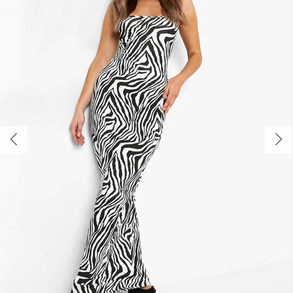 SQUARE NECK STRAPPY MAXI DRESS ZEBRA PRINT